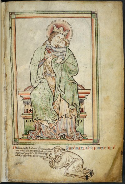 Royal 14 C. VII, f.6 Neitsyt ja lapsi taiteilijan kanssa, kuvitus "Historia Anglorum, Chronica Majora, osa III", kirjoittanut Matthew Paris tekijältä English School