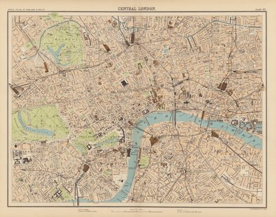 Royal Atlas, n. 1900: Lontoon keskusta (värilitho) tekijältä English School