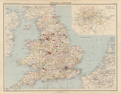 Kuninkaallinen atlas, n. 1900: Maakunnat ja kaupunginosat (väri litho) tekijältä English School