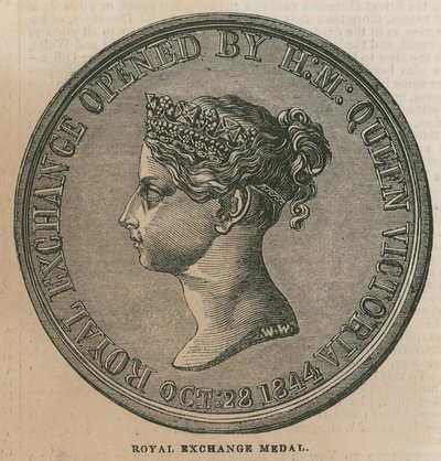 Royal Exchange -mitali, lyötiin kuninkaallisen pörssin avaamisen muistoksi vuonna 1844 tekijältä English School