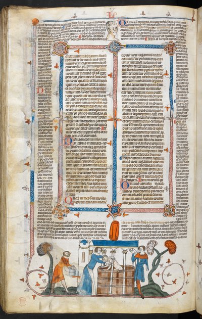Royal MS 10 IV f.297v Ruton uhrin kylpeminen ja marginaalikoristelu, kuvitus teoksesta "The Smithfield Decretals" (vellum) tekijältä English School