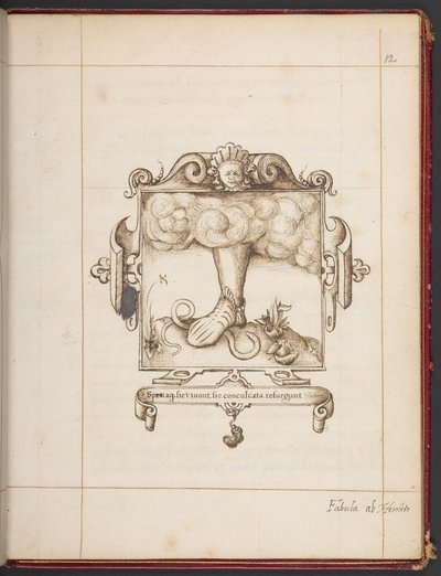 Royal MS 18 A XLVIII, fol. 12r, Tunnus latinalaisella mottolla George Gascoinen esittelykopiosta Hemetes the Erakko tekijältä English School