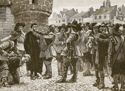 Salisburyn rojalistit loukkaavat sheriffiä, kuvitus Cassells Illustrated History of Englandista (seepiakuva) tekijältä English School