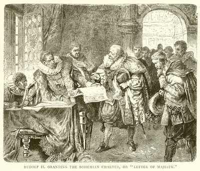 Rudolf II myöntämässä Boheemin peruskirjan eli Majesteetin kirjeen tekijältä English School