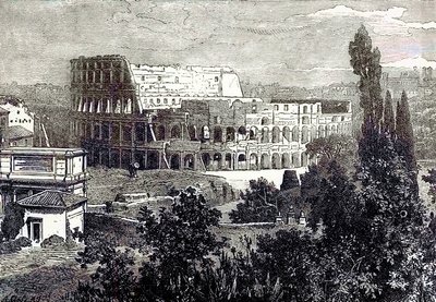 Colosseumin rauniot, Palatinen, kuvitus Cassells Illustrated Universal Historysta, Edward Ollier, julkaistu 1890 (digitaalisesti paranneltu kuva) tekijältä English School
