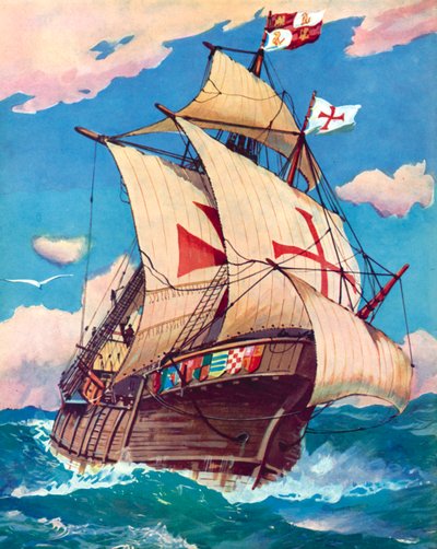 Santa Maria, Christopher Columbus (väri litho) tekijältä English School