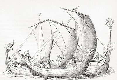 Saksilaisia laivoja Struttin Chronicle of Englandin kaiverruksen jälkeen Vanhasta Englannista: Kuvamuseo, pubi. 1847 tekijältä English School