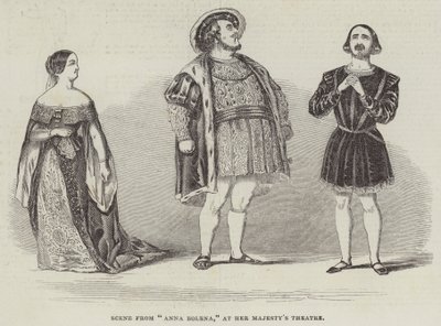 Kohtaus elokuvasta "Anna Bolena", Hänen Majesteettinsa teatterissa (kaiverrus) tekijältä English School