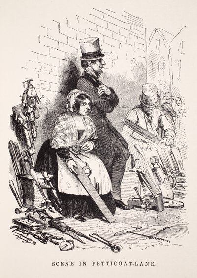 Scene in Petticoat-Lane, kuvitus London Laborista ja London Poorista Henry Mayhew, pubi. 1862 tekijältä English School
