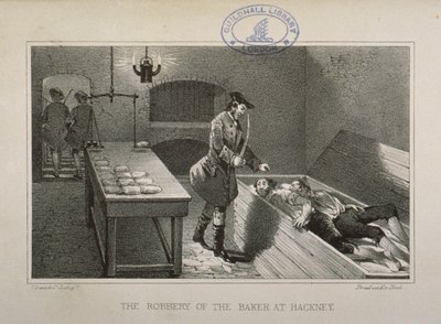 Kohtaus Hackney Bakerin ryöstöstä, n. 1730 tekijältä English School