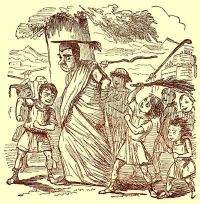 School-boys Flogging the Schoolmaster, kuvitus Gilbert Abbott a Beckettin teoksesta The Comic History of Rome, julkaistu noin 1850 (digitaalisesti paranneltu kuva) tekijältä English School