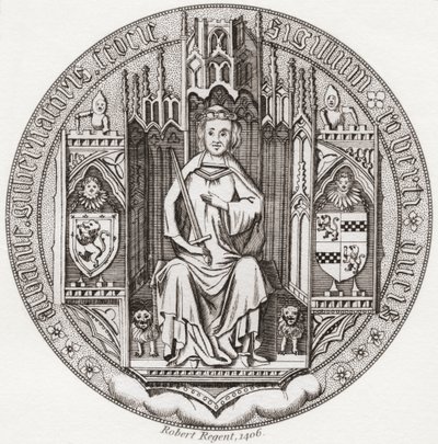 Robert Stewartin, Albanyn herttuan sinetti, n. 1340 1420. Skotlannin kuninkaallisen talon jäsen, valtionhoitaja, Skotlannin kuvernööri, Albanyn herttua, Earl of Fife & Menteith. Iconographia Scotica tai Skotlannin maineikkaiden henkilöiden muotokuvat, julk tekijältä English School