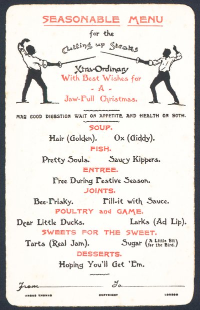 Kausiluonteinen menu, joulukortti tekijältä English School