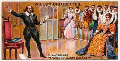 Shakespeare lukee kuningatar Elisabetille tekijältä English School