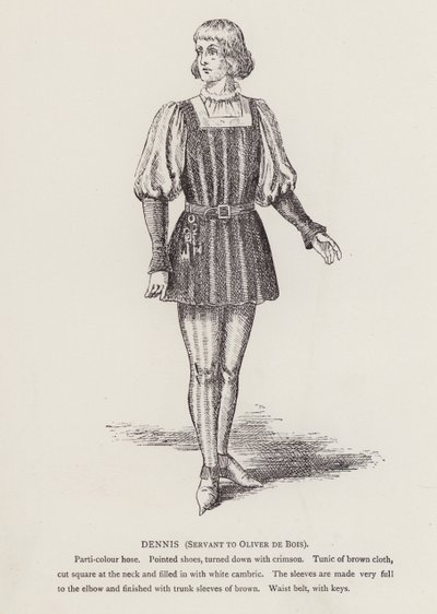 Shakespearen Kuten pidät: Dennis, Oliver De Boisin palvelija (litho) tekijältä English School