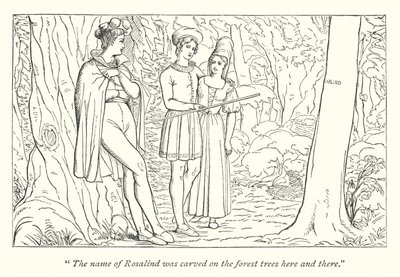 Shakespearen Kuten pidät; Orlando näkee Rosalindin naamioituneena Ganymedeksi (kaiverrus) tekijältä English School