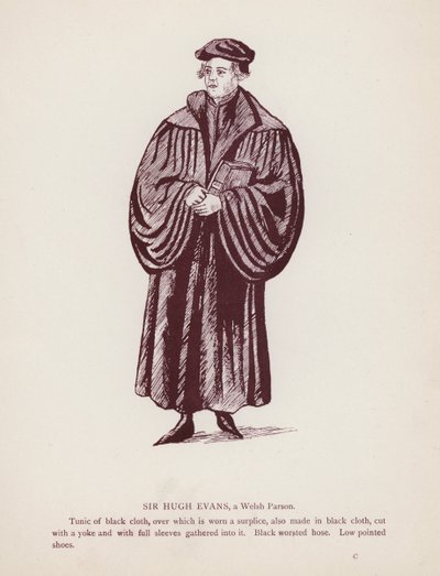 Shakespearen Windsorin iloiset vaimot: Sir Hugh Evans, walesilainen parson (litho) tekijältä English School
