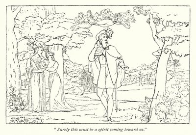 Shakespearen Myrsky; Ferdinand johtaa Arielin laulu (kaiverrus) tekijältä English School