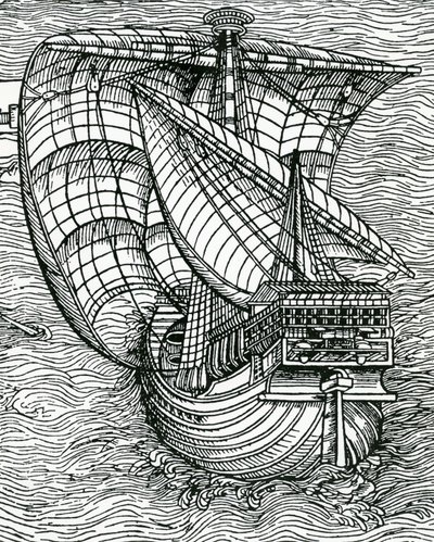 "Ship of Columbus" Time, julkaisusta "The Narrative and Critical History of America", toimittanut Justin Winsor, Lontoo, 1886 tekijältä English School