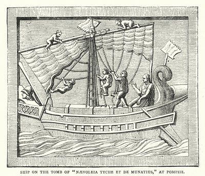 Laiva "Naevoleia Tyche et de Munatiuksen" haudalla Pompejissa (värillinen kaiverrus) tekijältä English School