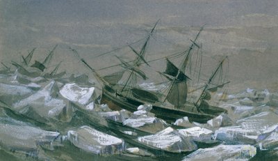 James Clark Rossin lähetys laivoilla "Erebus" ja "Terror" etsimään eteläistä magneettinapaa (öljy kankaalle) tekijältä English School