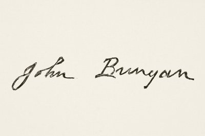 John Bunyanin allekirjoitus William Hickman Smith Aubreyn (1858-1916) teoksesta The National and Domestic History of England, julkaistu Lontoossa, noin 1890 tekijältä English School