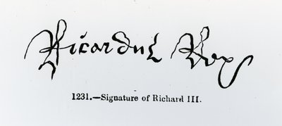 Richard III:n (1452-85) allekirjoitus (bw kuva) tekijältä English School