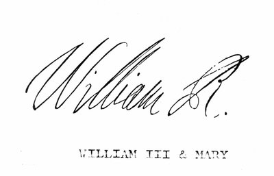Englannin William III:n allekirjoitus William Hickman Smith Aubreyn (1858-1916) julkaisusta The National and Domestic History of England, julkaistu Lontoossa, noin 1890 tekijältä English School