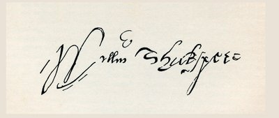 William Shakespearen allekirjoitus, teoksesta "The Works of William Shakespeare", julkaistu 1896 (kaiverrus) tekijältä English School