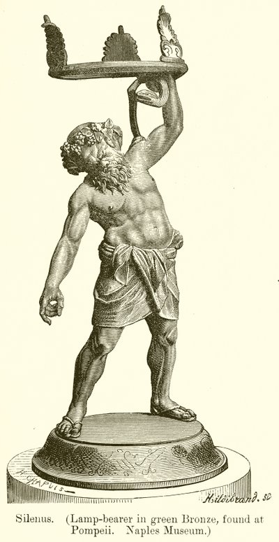 Silenus. (Vihreä pronssilamppu, löydetty Pompejista. Napolin museo) (kaiverrus) tekijältä English School