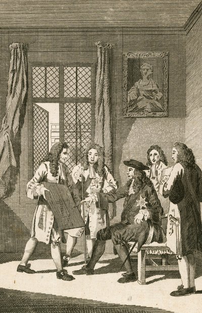 Sir Christopher Wren esittelee kuningas Charles II:lle suunnitelmansa Lontoon jälleenrakentamiseksi tekijältä English School