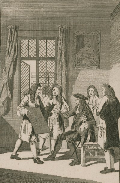 Sir Christopher Wren esittelee kuningas Charles II:lle suunnitelmansa Lontoon Cityn jälleenrakentamiseksi tekijältä English School