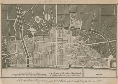 Sir Christopher Wrens suunnittelee Lontoon Cityn jälleenrakentamista vuoden 1666 hirvittävän tulipalon jälkeen tekijältä English School