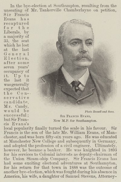 Sir Francis Evans, Southamptonin uusi kansanedustaja (kaiverrus) tekijältä English School