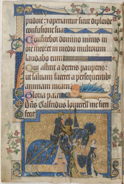 Sir Geoffrey Luttrell hevosen selässä "Luttrell Psalterista", n. 1325-35 (vellum) tekijältä English School