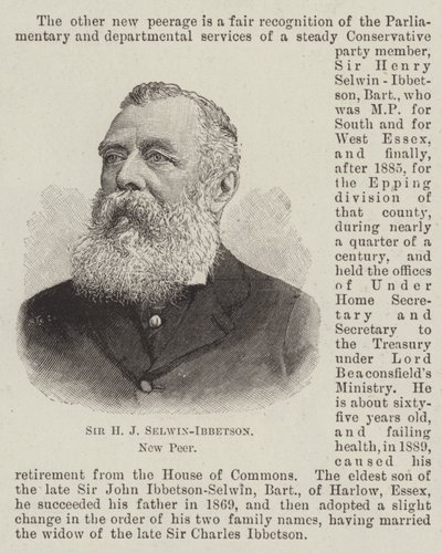 Sir H J Selwin-Ibbetson, New Peer (kaiverrus) tekijältä English School