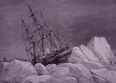 Sir John Franklin, retkikunta vuonna 1845 etsimään Luoteisväylää, jäähän juuttunut alus Terror, 1800-luvun loppu (kaiverrus) tekijältä English School