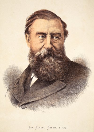 Sir Samuel Baker, kuvitus J. Ewing Richien David Livingstonen elämän ja löytöjen kuvapainoksesta, pub. kirjoittanut A. Fullarton & Co., 1876 tekijältä English School