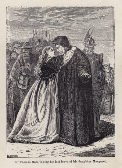 Sir Thomas More jättää viimeisen lomansa tyttärestään Margaret Roperista (kaiverrus) tekijältä English School