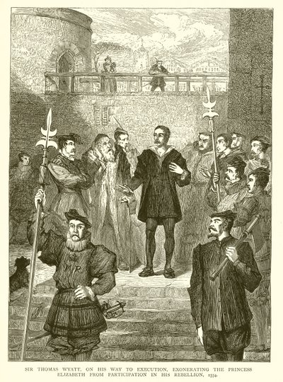 Sir Thomas Wyatt matkalla telotukseen vapauttaen prinsessa Elizabethin osallistumisesta hänen kapinaansa, 1554 tekijältä English School