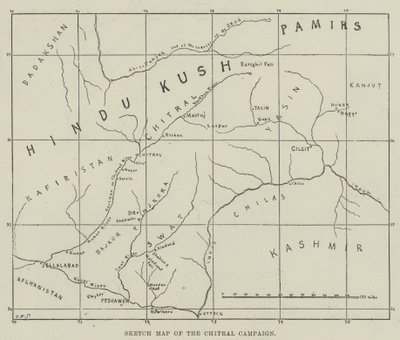 Piirrä Chitral-kampanjan kartta (kaiverrus) tekijältä English School