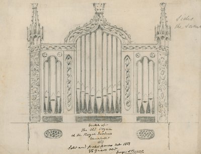 Luonnos kuninkaallisen puutarhan vanhoista uruista (Vauxhall Gardens, Lontoo) tekijältä English School
