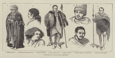 Abessinian pukujen luonnokset (kaiverrus) tekijältä English School