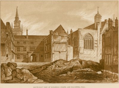 Kaakkoisnäkymä Guildhall Chapelille ja Blackwell Hallille, Lontoo tekijältä English School