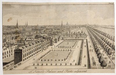 St. Jamesin palatsi ja sen vieressä olevat osat, kaiverrus William Henry Toms (n. 1700-50) tekijältä English School