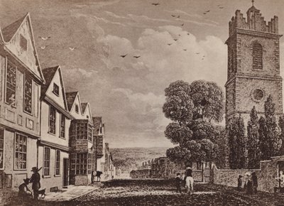 Pyhän Pietarin kirkko ja North Hill Colchester (litho) tekijältä English School