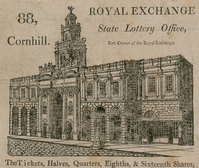 Osavaltion arpajaistoimisto, Royal Exchangen itänurkkaus, 88 Cornhill, Lontoo tekijältä English School