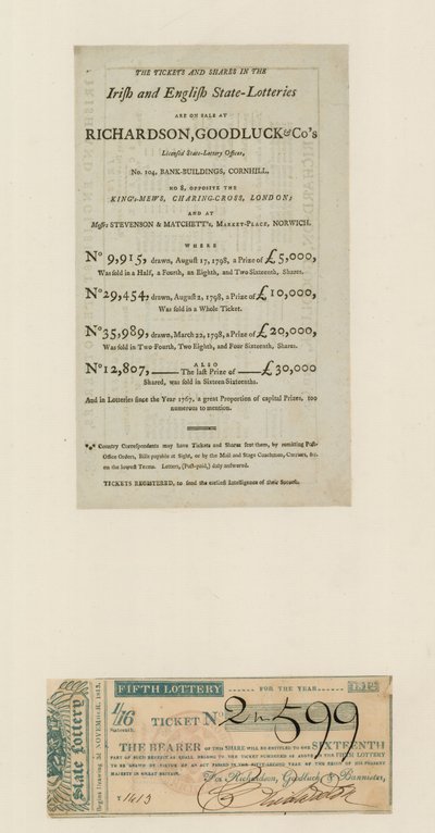 Valtion arpajaiset, 1812 tekijältä English School