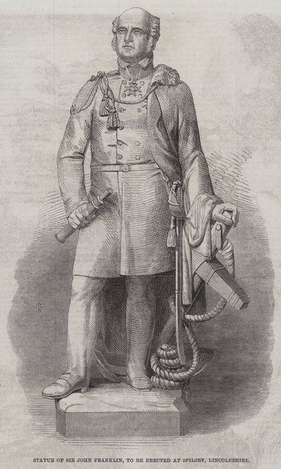 Sir John Franklinin patsas pystytetään Spilsbyyn, Lincolnshireen (kaiverrus) tekijältä English School