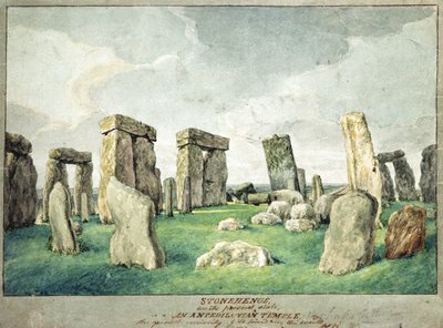 Stonehenge nykyisessä muodossaan, Anpedilunian temppeli, 1821 (wc paperilla) tekijältä English School